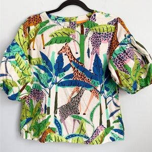Oliphant Size XS • Giraffe Short Sleeve Ruffle Top Blouse.